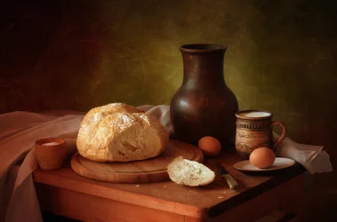 Rustikales Brot und Milch