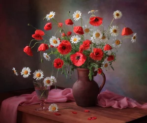 Rustikaler Mohn-Gänseblümchenstrauß