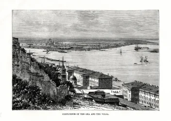 Zusammenfluss von Oka und Wolga, Russland, 1879