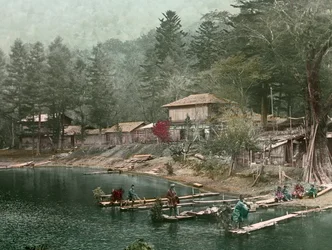 Fischerdorf am Chuzenji-See, um 1900 - 1915