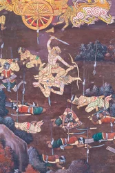Wandgemälde mit Szenen aus dem Ramayana im Wat Phra Kaeo, Königspalast, Bangkok, Thailand