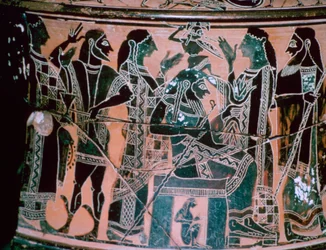 Schwarzfigurige Halsamphore, die die Geburt der Athene darstellt, Attika, Griechenland