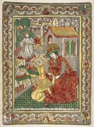 Der heilige Hieronymus in Buße und als Gelehrter, der einen Dorn aus der Pfote eines Löwen entfernt, ca. 1470-85