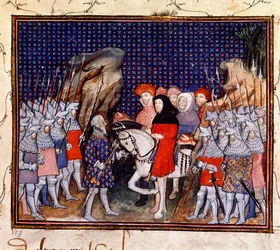 König Richard II. trifft den Earl of Northumberland in Conway und bietet an, die Krone niederzulegen