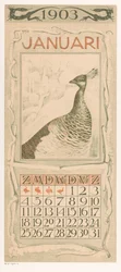 Kalenderblatt Januar mit Pfau. Kalender 1903, 12 Lithografien von Th. v. Hoytema (Serientitel)