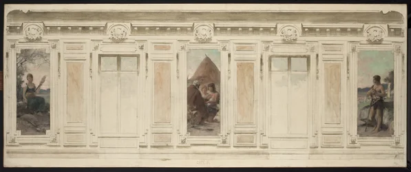 Skizze für den Hochzeitssaal im Rathaus von Courbevoie: Spinnerin. Die Hochzeit. Schäfer, 1884