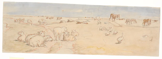 Schafe und Gänse auf Saltholm (Entwurf für Dekoration einer Punschschale)