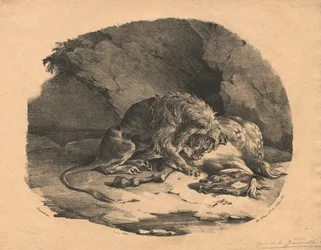 Pferd von einem Löwen verschlungen, 1823