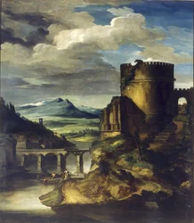 Landschaft mit einem Grabmal