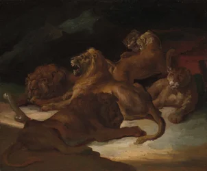 Löwen in einer bergigen Landschaft, ca. 1818-20