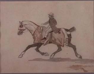 Kleiner Stallbursche auf einem trabenden Pferd