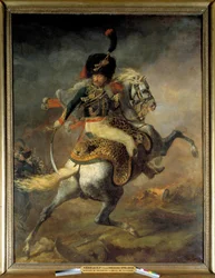 Offizier der Jäger zu Pferd der kaiserlichen Garde im Angriff. Gemälde von Théodore Géricault (1791-1824) 1812