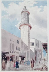 Das Minarett der Moschee in der Rue de Chartres und Rue Bab-Azoun, Algier