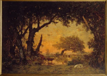 Ausgang des Waldes von Fontainebleau, Sonnenuntergang, 19. Jahrhundert, Maße 1,42 x 1,97 m