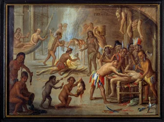 Szene des Kannibalismus in Brasilien im Jahr 1644