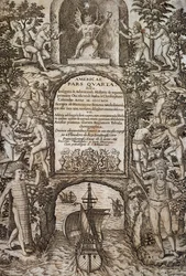 Westindien oder Amerika, von Theodor de Bry, Frontispiz, Gravur