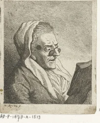 Lesende alte Frau mit Kneifer