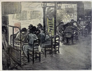 Auf der Terrasse des Cafés (Auf der Vitrine steht „Absinthe 15“, „Pernod 20“) Zeichnung von Theophile Alexandre Steinlen (1859-1923) 20. Jahrhundert Paris, Musée Carnavalet