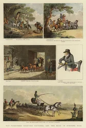 Altmodische Sportbilder und die Straße in vergangenen Tagen (Farblithografie)
