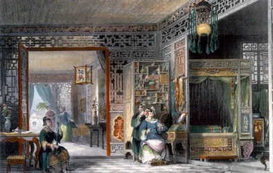 Boudoir und Schlafgemach einer hochrangigen Dame, China, 1843