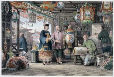 Showroom eines Laternenhändlers in Peking, China, 1843