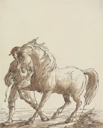 Mann führt ein Pferd