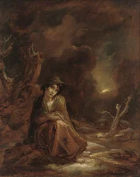 Szenen aus William Cowpers „The Task“: eine mondbeschienene Winterlandschaft mit Crazy Kate, die auf einem Weg ruht, 1785