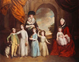 Gruppenporträt der Craven-Kinder, in voller Länge, vor einem Bogen mit einer Landschaft im Hintergrund, 1776
