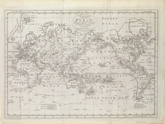 Weltkarte mit den Routen von Captain Cook