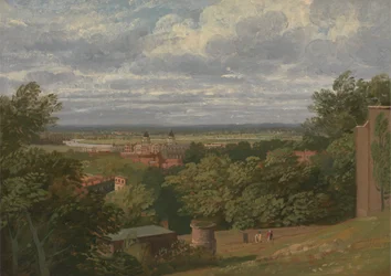Greenwich Hospital vom Observatorium mit einem entfernten Blick auf London