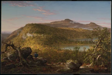 Ein Blick auf die zwei Seen und das Mountain House, Catskill Mountains, Morgen