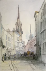 Blick entlang der Lombard Street, Blick nach Osten, mit Figuren und Kutschen, City of London, 1851