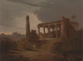 Indische Landschaft mit Tempelruinen