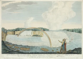 Ein Ostblick auf den großen Wasserfall von Niagara, graviert von J. Fougeron, ca. 1763-68