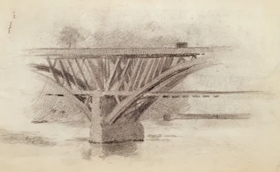 Zeichnung der Girard Avenue Brücke, Rückseite Skizze eines Ruders, ca. 1871