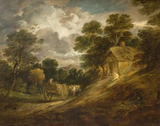 Landschaft mit einem Cottage und Wagen, 1786