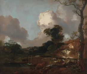 Landschaft mit Bach und Wehr