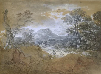 Landschaft mit einer Straße am Waldrand