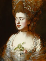 Porträt von Miss Mary Gainsborough, später Mrs. Fischer, die Tochter des Künstlers, Kopf und Schultern, nach rechts gewandt, in einem blau-weißen Kleid mit einer rosa Rose im Korsett