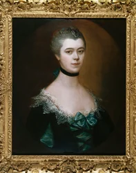 Porträt der Gräfin von Sussex, Brustlänge, in einem blauen Kleid mit schwarzen Verzierungen