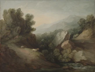 Felsige, bewaldete Landschaft mit Schlucht und Wehr