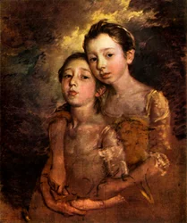 Die Töchter des Malers mit einer Katze, ca. 1760