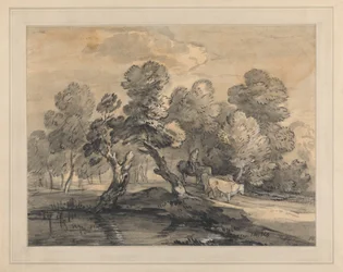 Waldlandschaft mit Hirten und Kühen