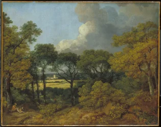 Waldlandschaft mit einem rastenden Bauern
