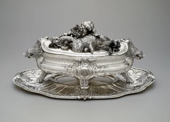 Terrine mit Deckel, Einsatz und Ständer