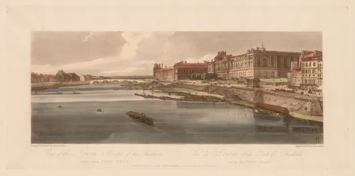 Auswahl von zwanzig der malerischsten Ansichten in Paris: Blick auf den Louvre & die Brücke der Thuilleries vom Pont Neuf