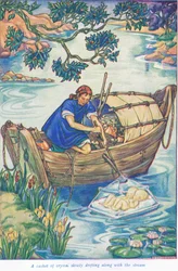 Ein Kristallsarg, der den Strom entlang treibt