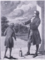 Franklin beweist Blitz und elektrische Phänomene, Illustration aus 