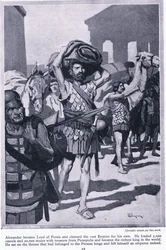 Plünderung der Schätze einer Stadt: Alexander wurde Herr über Persien. Er ließ alle Schätze aus Persepolis abtransportieren, um sehr reich zu werden, um 1950