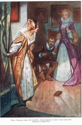 Maria, die den Wandteppich beiseite warf, stand da und starrte sie mit Augen an, die Feuer zu sprühen schienen